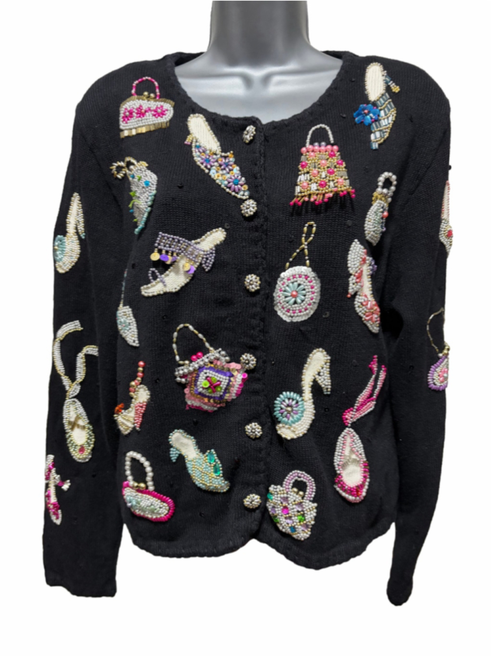 Michael Simon NY Beaded Shoes Purses Cardigan Sweater XL Vintage 1999